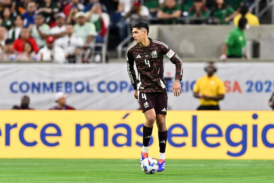 FILE PHOTO: Jun 22, 2024; Houston, TX, USA; Mexico midfielder Edson Alvarez (4) looks to pass the ball during the first half against Jamaica at NRG Stadium. Mandatory Credit: Maria Lysaker-USA TODAY Sports