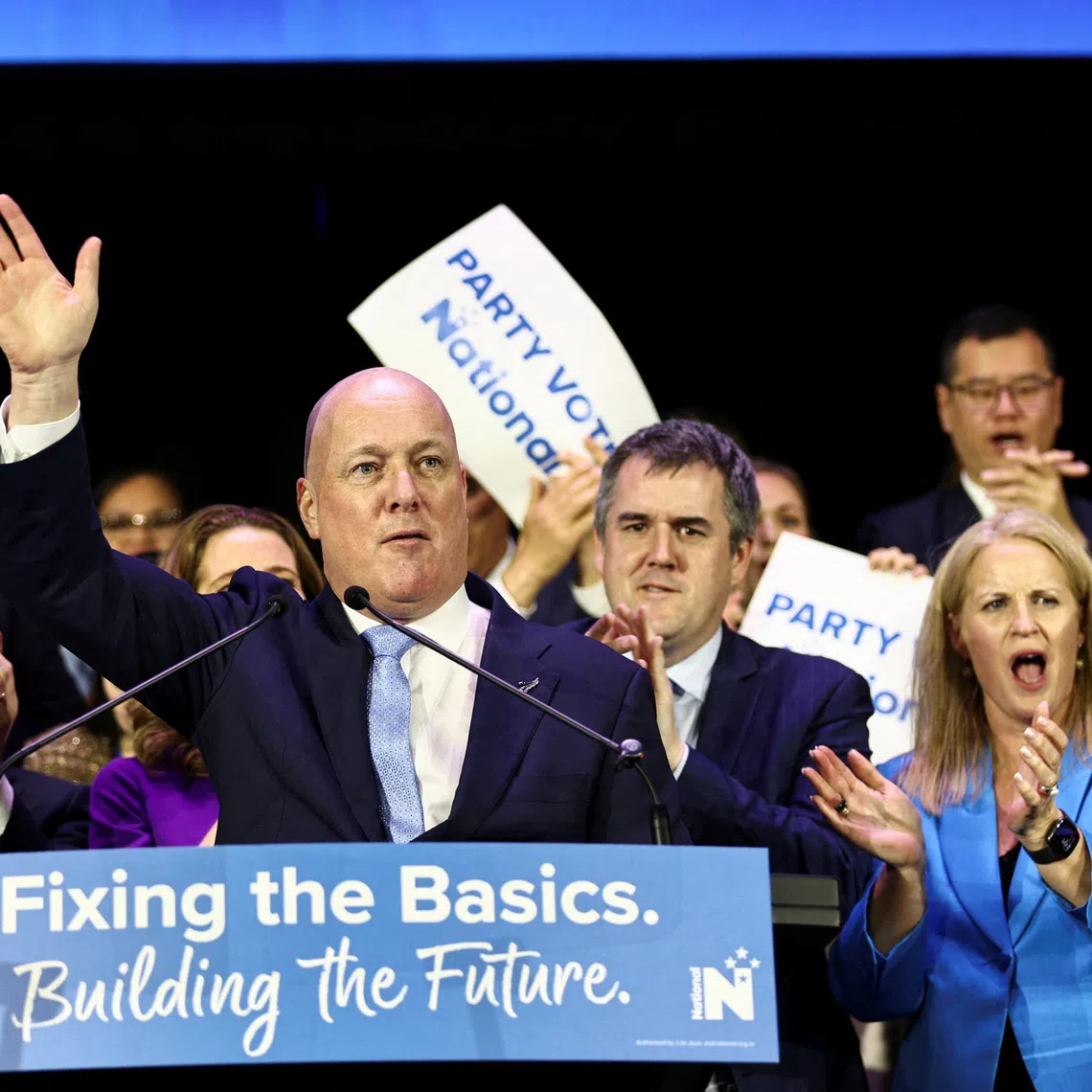 New Zealand's Prime Minister and Leader of the National Party, Christopher Luxon, gestures at the New Zealand National Party's election campaign launch in Auckland, New Zealand, September 27, 2026. REUTERS/David Rowland
