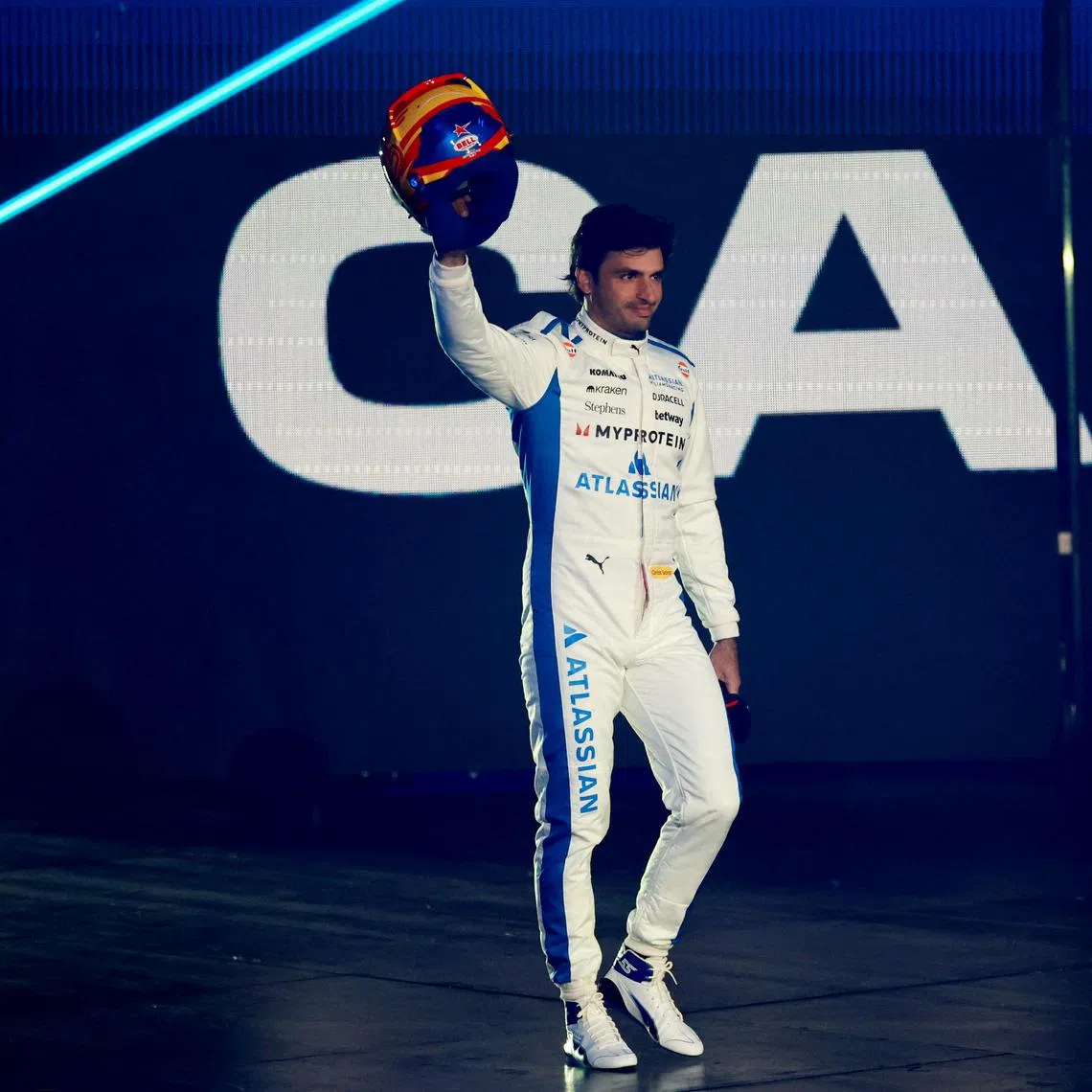 FILE PHOTO: Formula One F1 - F1 75 Live Season Launch - The O2, London, Britain - February 18, 2025 Williams' Carlos Sainz Jr. during the launch REUTERS/Andrew Boyers/File Photo