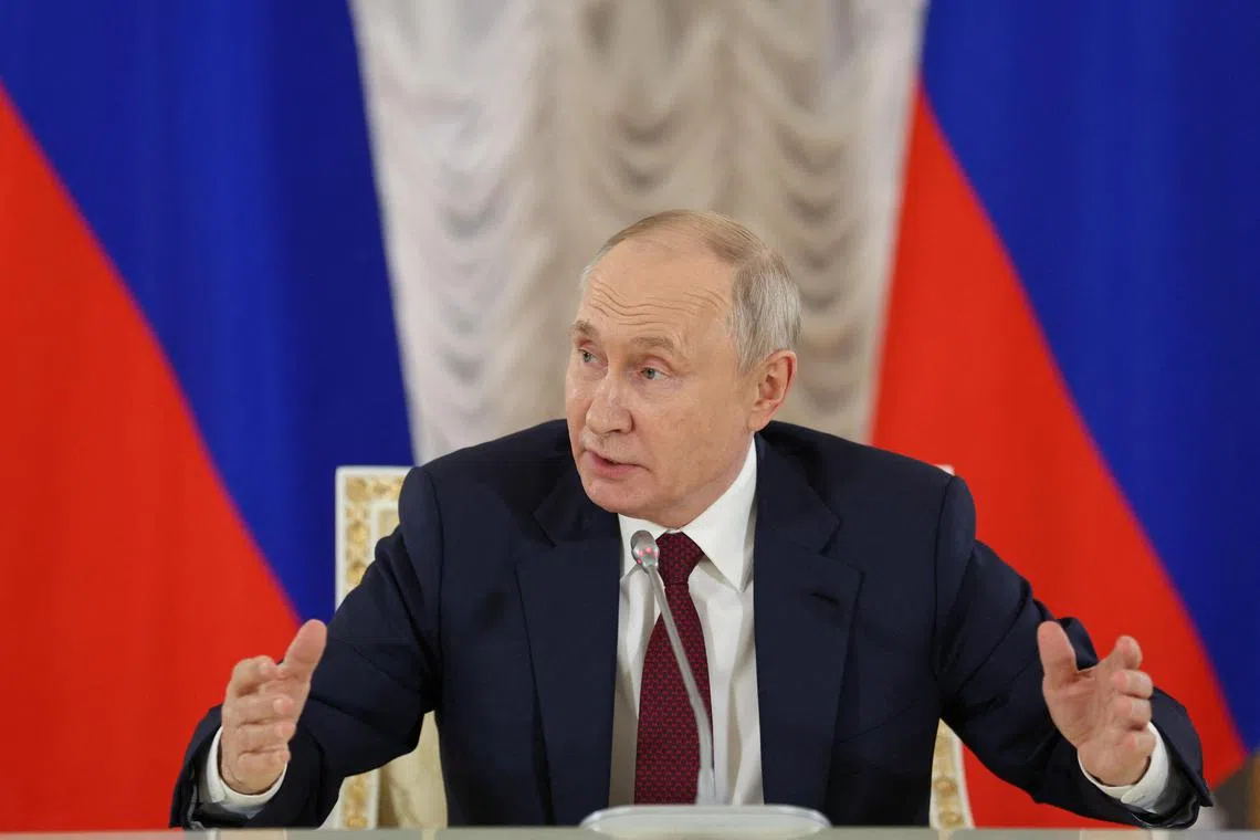 Russian President Vladimir Putin speaks during a press conference, following the Russia-Africa summit in Saint Petersburg.
