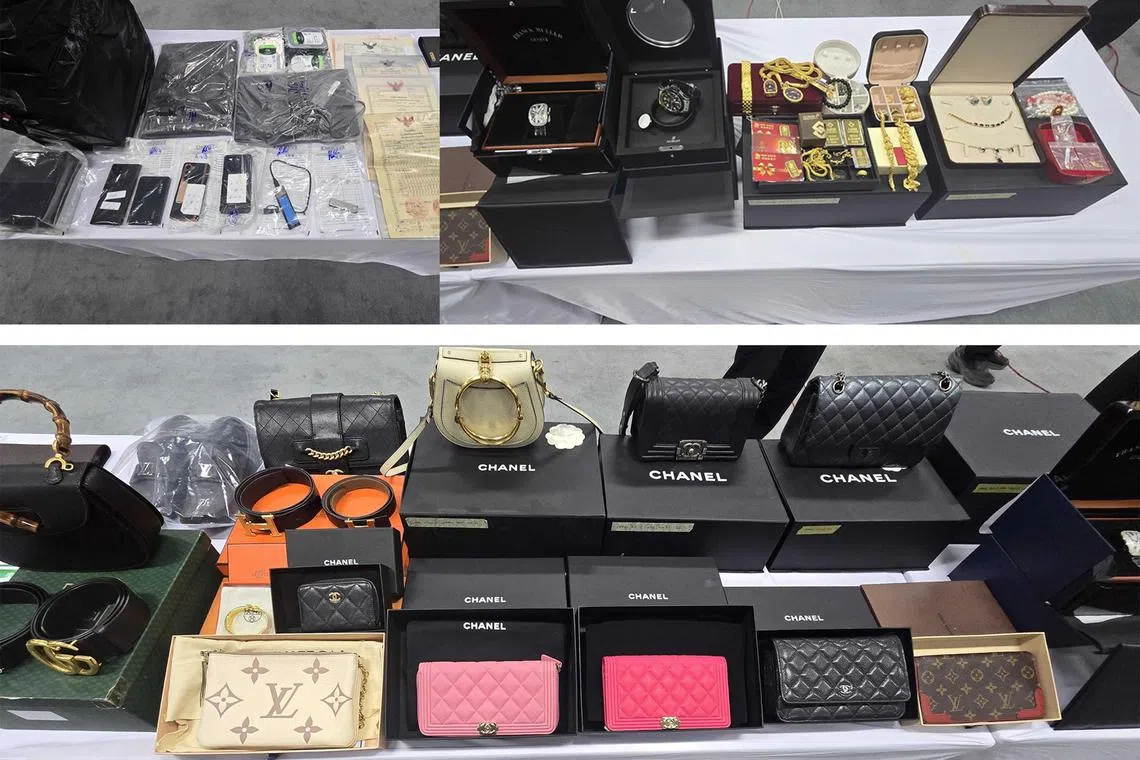 Assets confiscated included several luxury bags and mobile phones. Photo: Royal Thai Police (2025)