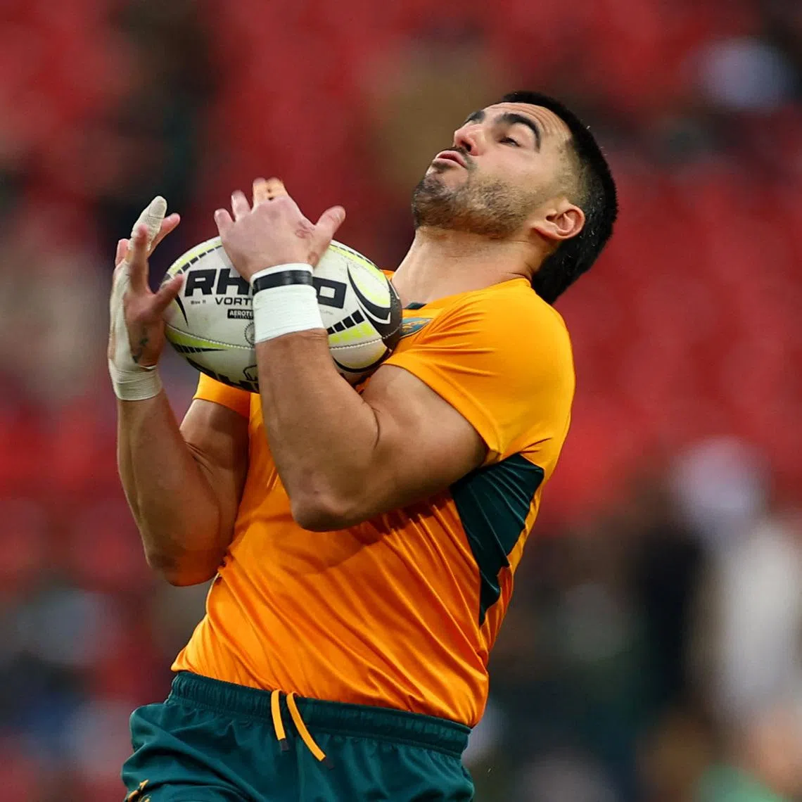 FILE PHOTO: Rugby Union - Rugby Championship - South Africa v Australia - Ellis Park, Johannesburg, South Africa - August 16, 2025 Australia's Tom Wright during the warm up before the match REUTERS/Siphiwe Sibeko/ File Photo