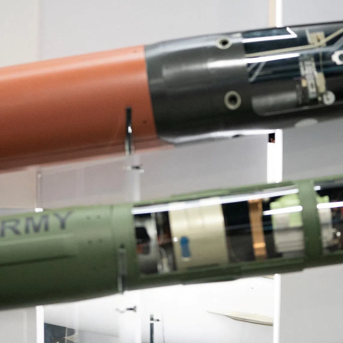 FILE PHOTO: U.S. Secretary of the Army Christine Wormuth speaks near a Terminal High Altitude Area Defense (THAAD) missile and the Pac-3 Missile Segment Enhancement during the Association of the United States Army annual meeting and exposition at the Walter E. Washington Convention Center in Washington, U.S., October 14, 2024. REUTERS/Nathan Howard/File Photo