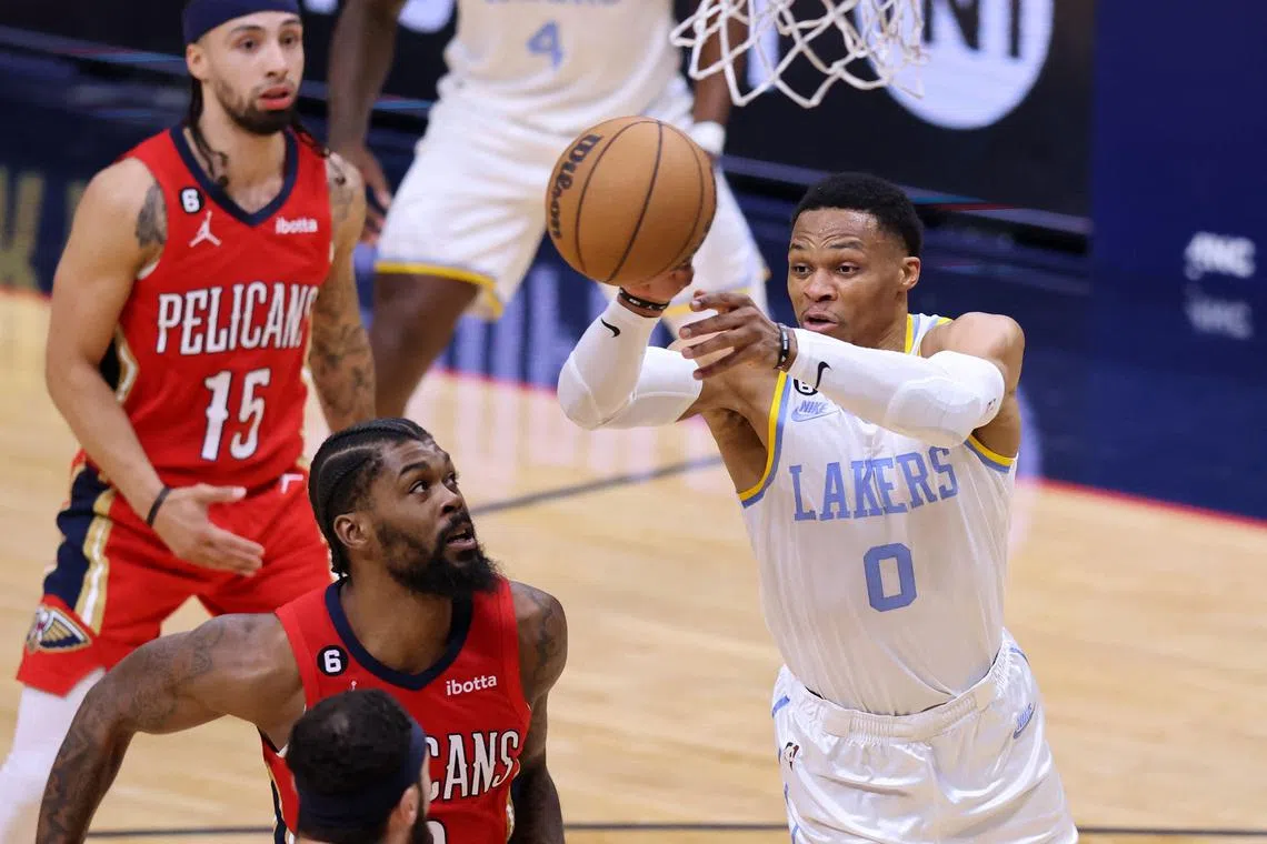 Russell Westbrook, pictured in the Los Angeles Lakers game against New Orleans Pelicans, left the Lakers after struggling to fit alongside stars Lebron James and Anthony Davis.
