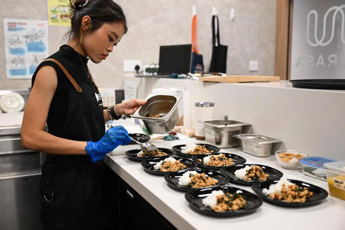 Thai basil chicken with Q Protein minced chicken being prepared at Nurasa in January.