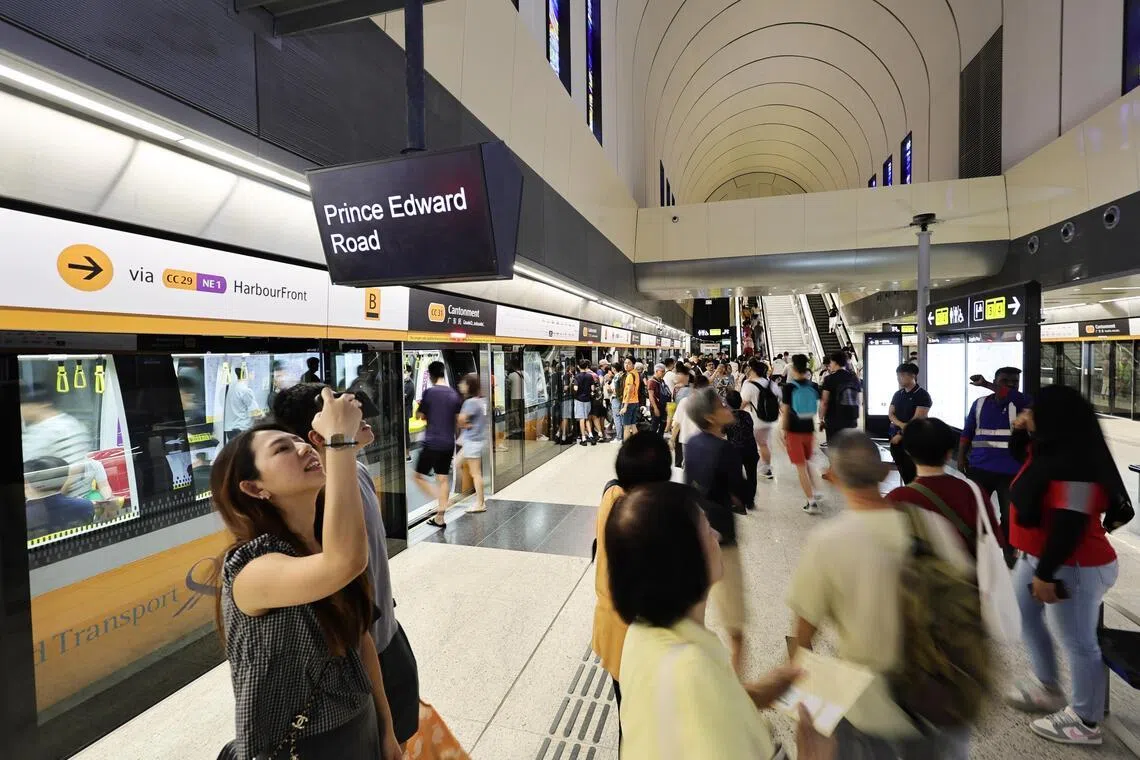 Train enthusiasts at Cantonment station, one of three new MRT stations on the Circle Line that was open for a public preview on July 4.