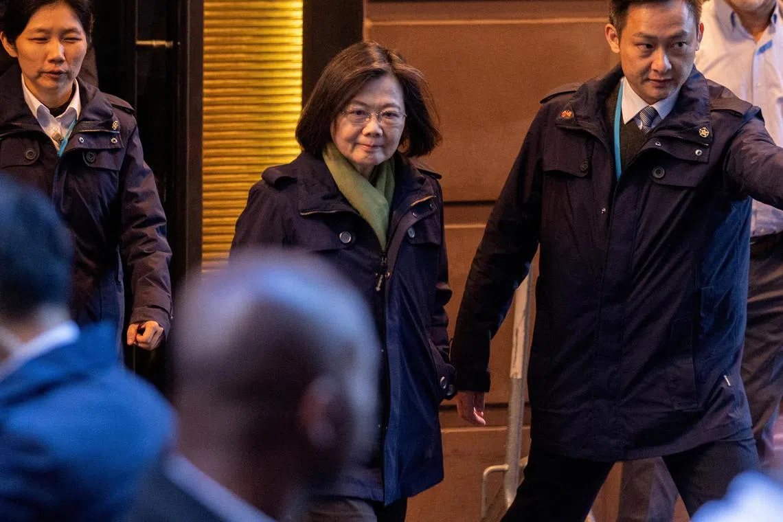 Taiwan President Tsai Ing-wen departs the Lotte Hotel in Manhattan, after her arrival in New York, on March 30, 2023.