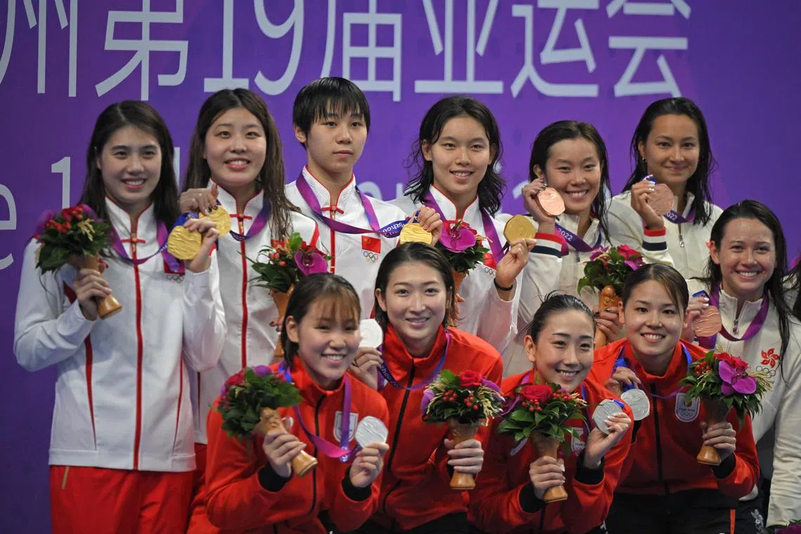 Japan's Rikako Ikee (front row, second from left) has conquered cancer and is looking to regain her place among the world's elite swimmers.