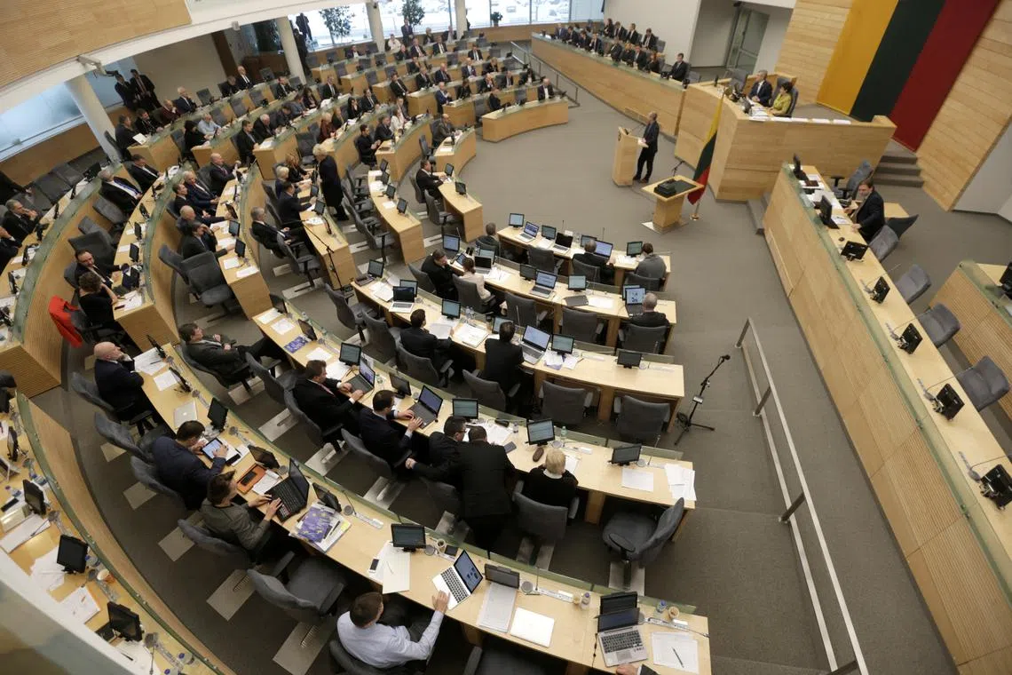 FILE PHOTO: A general view of the session hall of the Lithuania's Parliament in Vilnius, Lithuania, December 13, 2016. REUTERS/Ints Kalnins/File Photo