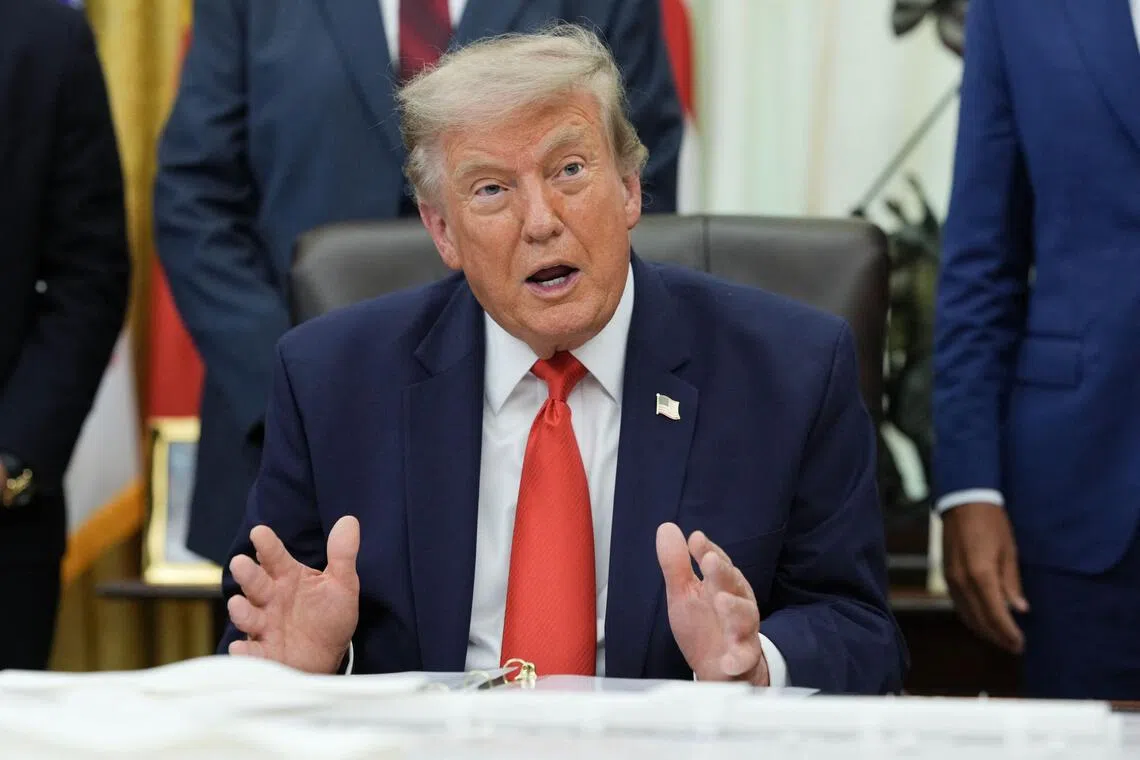 US President Donald Trump addressing the media in the Oval Office of the White House on July 29.