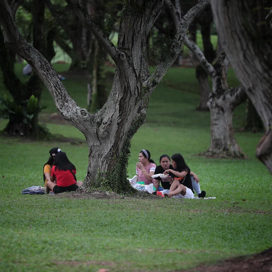 Foreign domestic workers (FDWs) having their off day at Bedok Reservoir Park on Sunday, October 4, 2020.