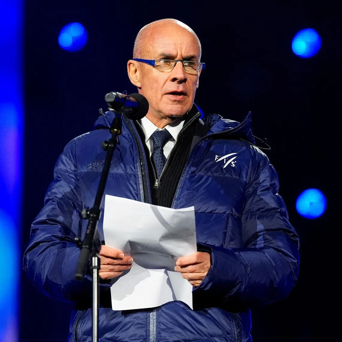 Nordic Skiing - FIS Nordic World Ski Championships - Opening Ceremony - Trondheim, Norway - February 26, 2025 President of the International Ski Federation Johan Eliasch during the opening ceremony Lise Aserud/NTB via REUTERS