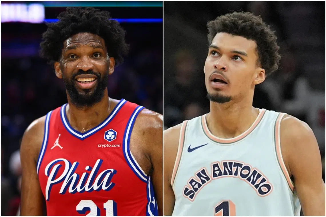 The most recent time Joel Embiid (left) played against Victor Wembanyama and the Spurs, he scored a career-high 70 points.