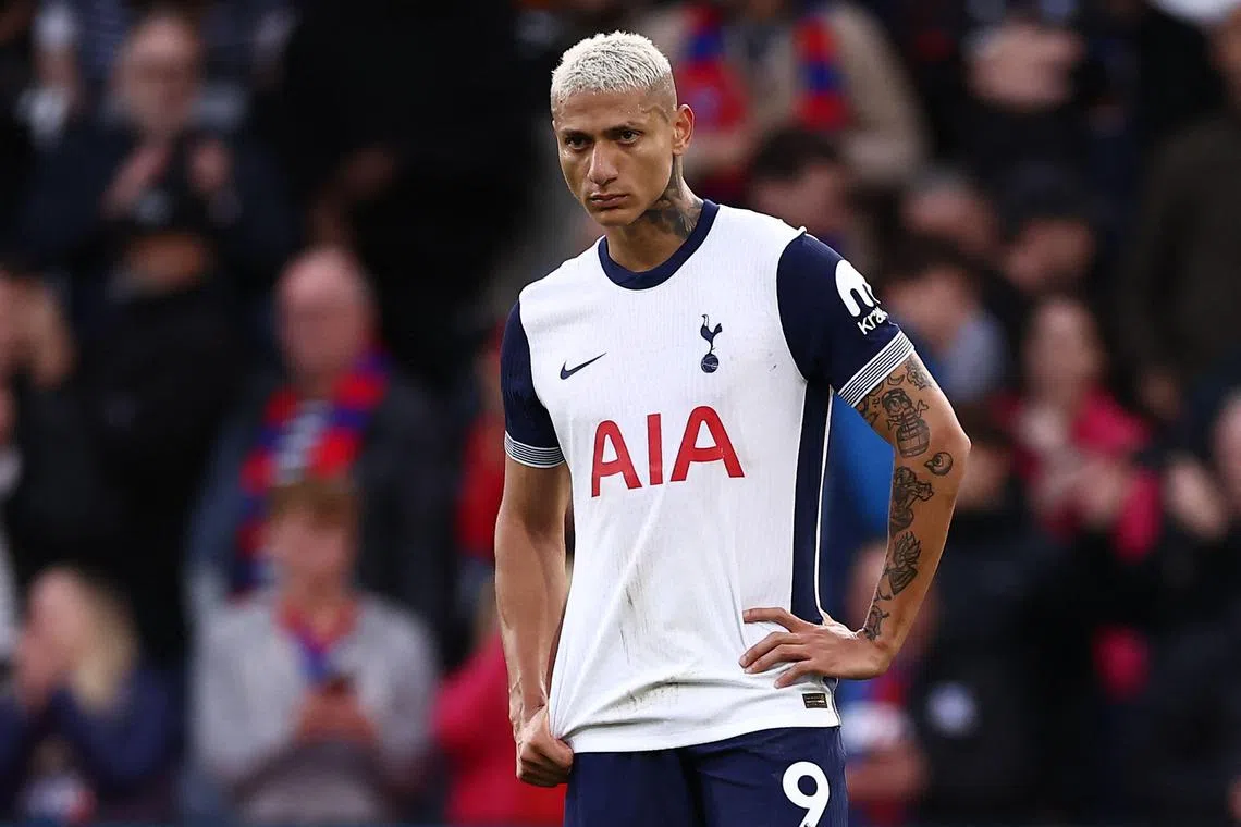 Tottenham Hotspur's Brazilian striker Richarlison has made only seven appearances this season and has not featured since Nov 3 because of a hamstring injury.