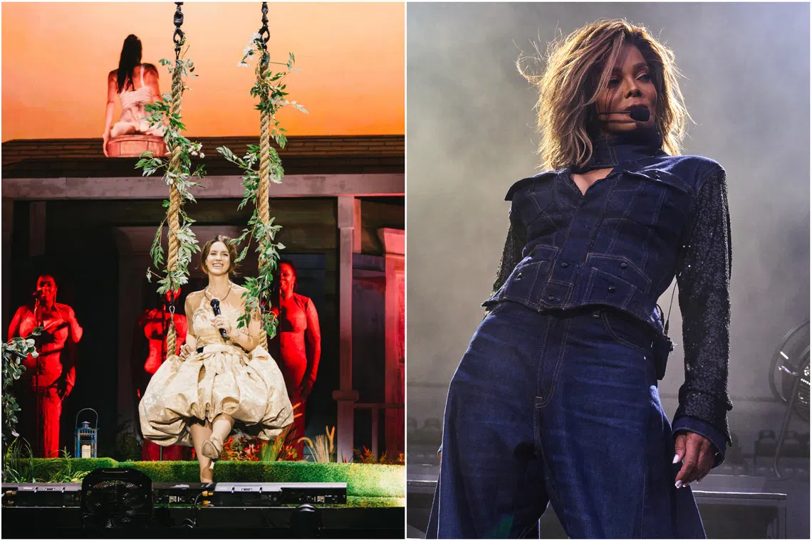 Janet Jackson (right) merged many of her hit songs into upbeat medleys, and Lana Del Rey (left) closed out the Singapore Grand Prix with a headlining set at the Padang.