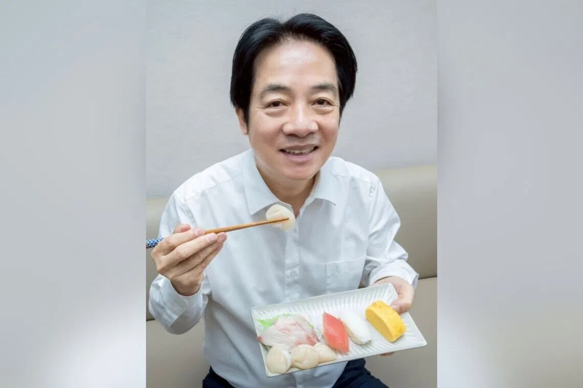 In pictures on his social media feeds, Taiwan's President Lai Ching-te showed himself eating a sushi lunch.