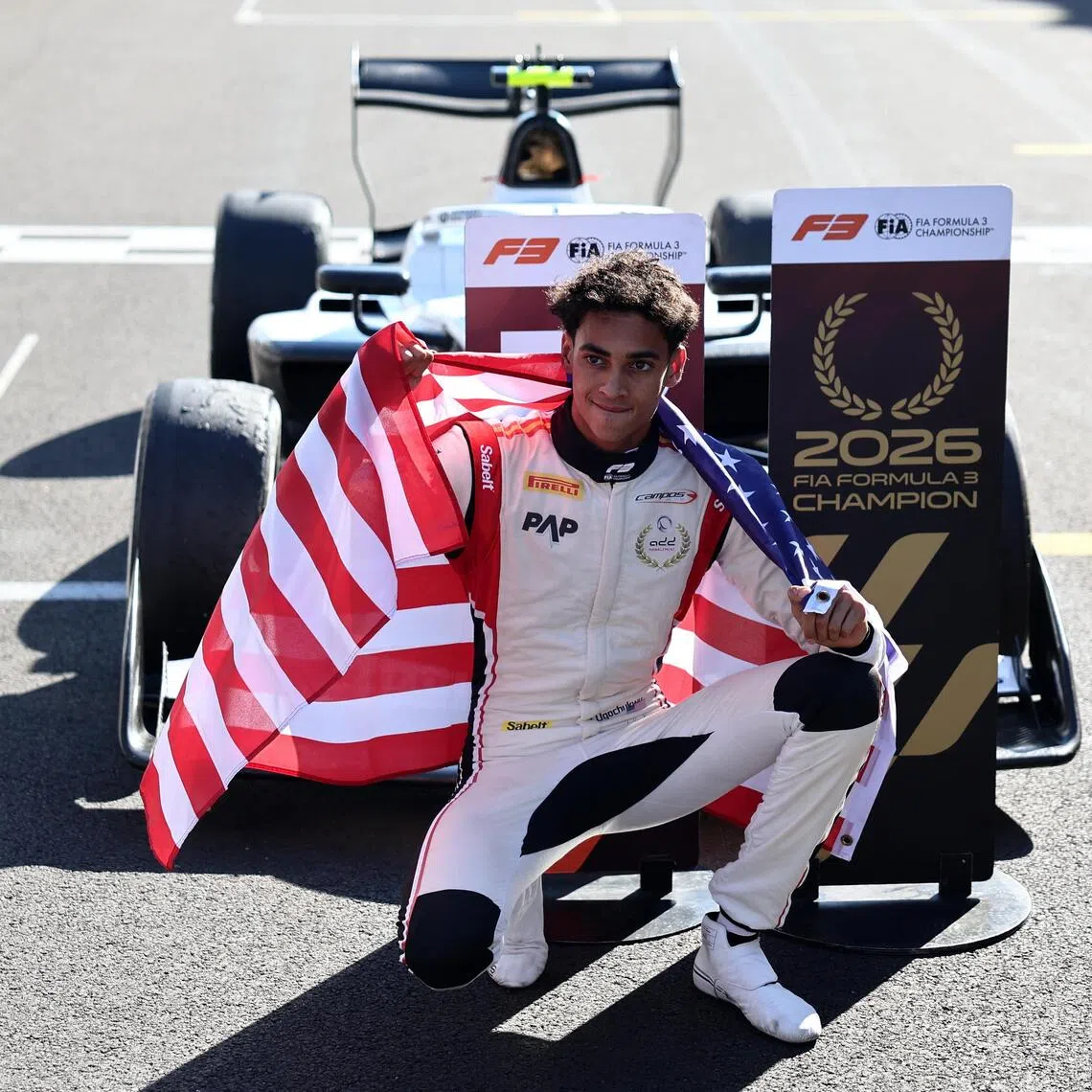Formula One F1 - Spanish Grand Prix - Madring, Madrid, Spain - September 13, 2026
Campos Racing's Ugo Ugochukwu celebrates after winning the Formula 3 race REUTERS/Jakub Porzycki