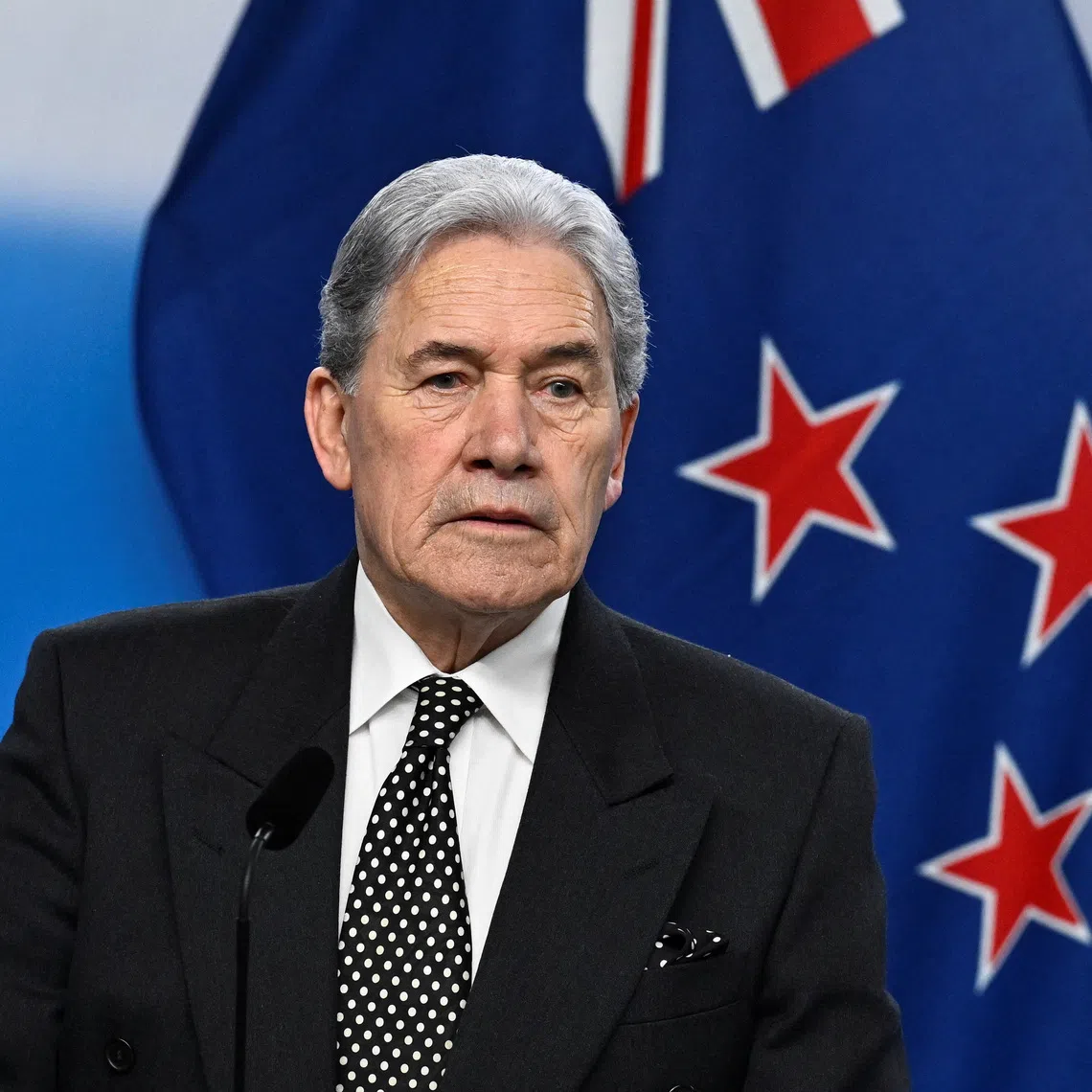 FILE PHOTO: New Zealand's Foreign Minister Winston Peters attends a press conference with the Nordic colleagues as they meet in Stockholm within the framework of the informal foreign and security policy cooperation between the Nordic countries (N5), in Stockholm, Sweden, October 29, 2025. TT News Agency/Claudio Bresciani via REUTERS/File Photo