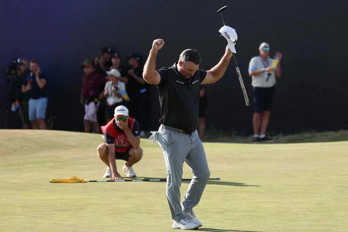 FILE PHOTO: Golf - The 154th Open Championship - Royal Birkdale Golf Club, Southport, Britain - July 19, 2026 New Zealand's Ryan Fox celebrates after he holes his putt on the 18th green to win The 154th Open REUTERS/Andrew Boyers/File Photo