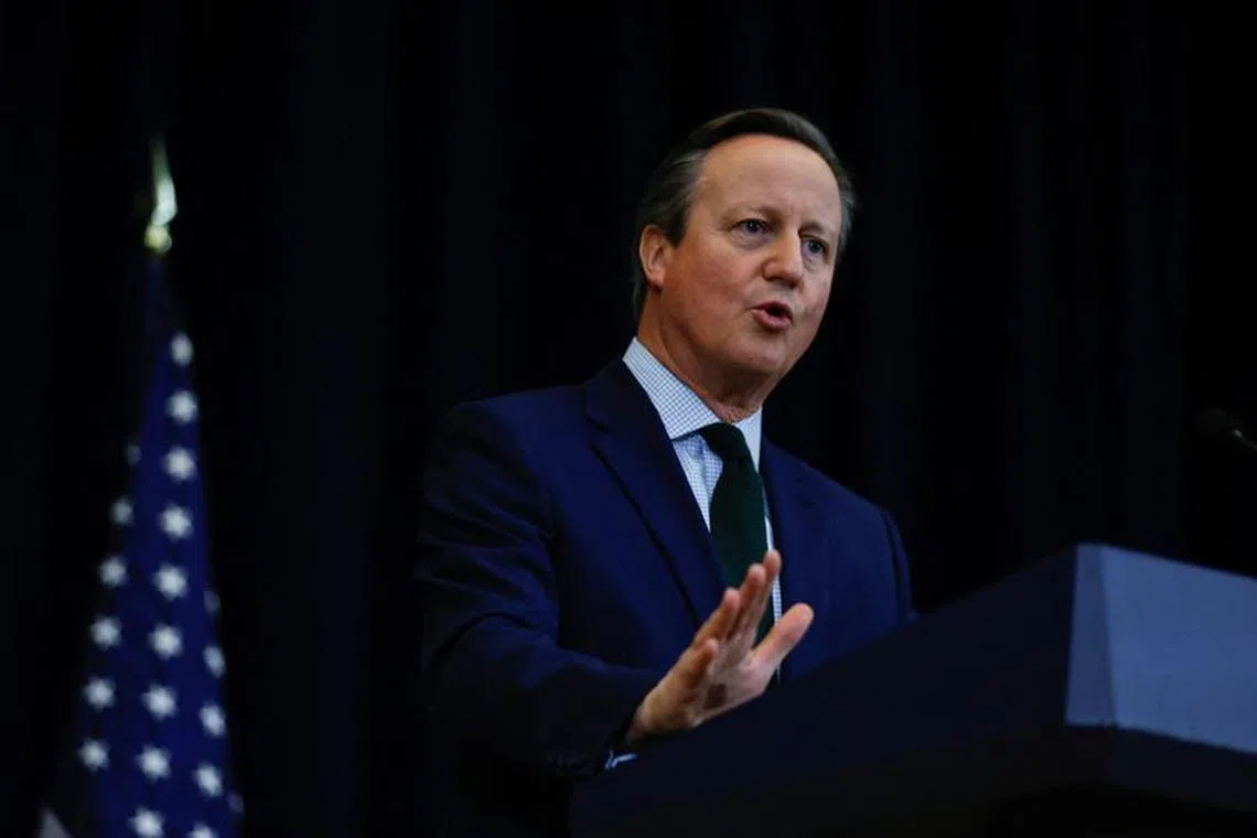 FILE PHOTO: British Foreign Secretary David Cameron speaks during a joint press conference with U.S. Secretary of State Antony Blinken at the State Department in Washington, U.S., December 7, 2023. REUTERS/Evelyn Hockstein/File Photo