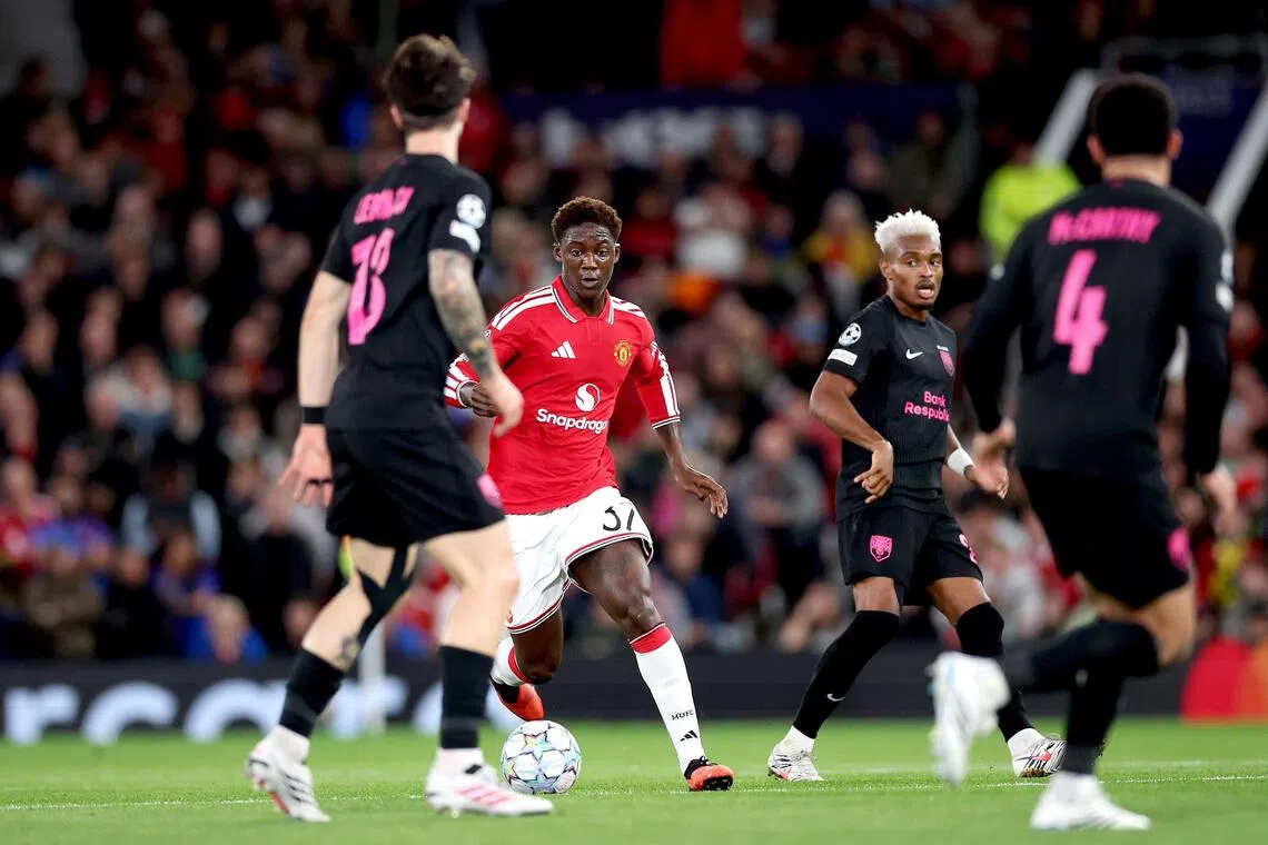 Manchester United midfielder Kobbie Mainoo during the Champions League match against Sabah on Sept 10.