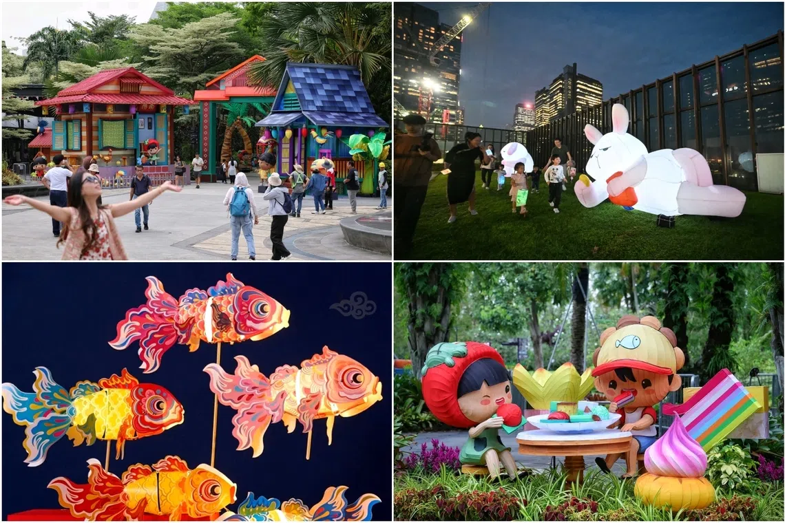 Across Singapore, colourful displays featuring familiar motifs like rabbits and the full moon have been set up to mark the festival.