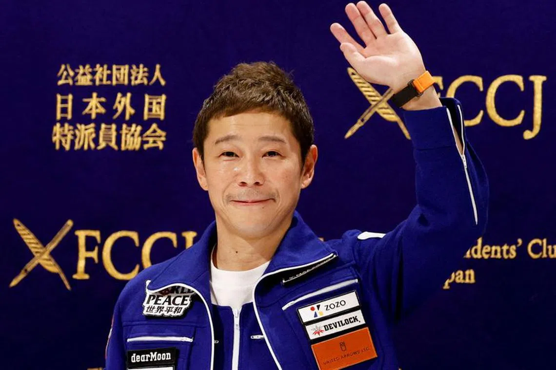 FILE PHOTO: Japanese billionaire Yusaku Maezawa, who returned to Earth last month after a 12-day journey into space, attends a news conference after returning to Japan, at the Foreign Correspondents' Club of Japan, in Tokyo, Japan January 7, 2022.  REUTERS/Issei Kato/File Photo