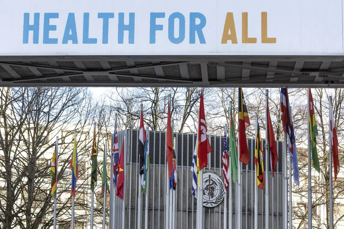 The World Health Organisation (WHO) logo is seen near its headquarters in Geneva, Switzerland, February 2, 2023. REUTERS/Denis Balibouse/File Photo