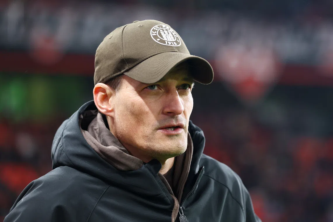 FILE PHOTO: Soccer Football - DFB Cup - Quarter Final - Bayer Leverkusen v St. Pauli - BayArena, Leverkusen, Germany - February 3, 2026 St. Pauli coach Alexander Blessin inside the stadium before the match REUTERS/Thilo Schmuelgen/File Photo