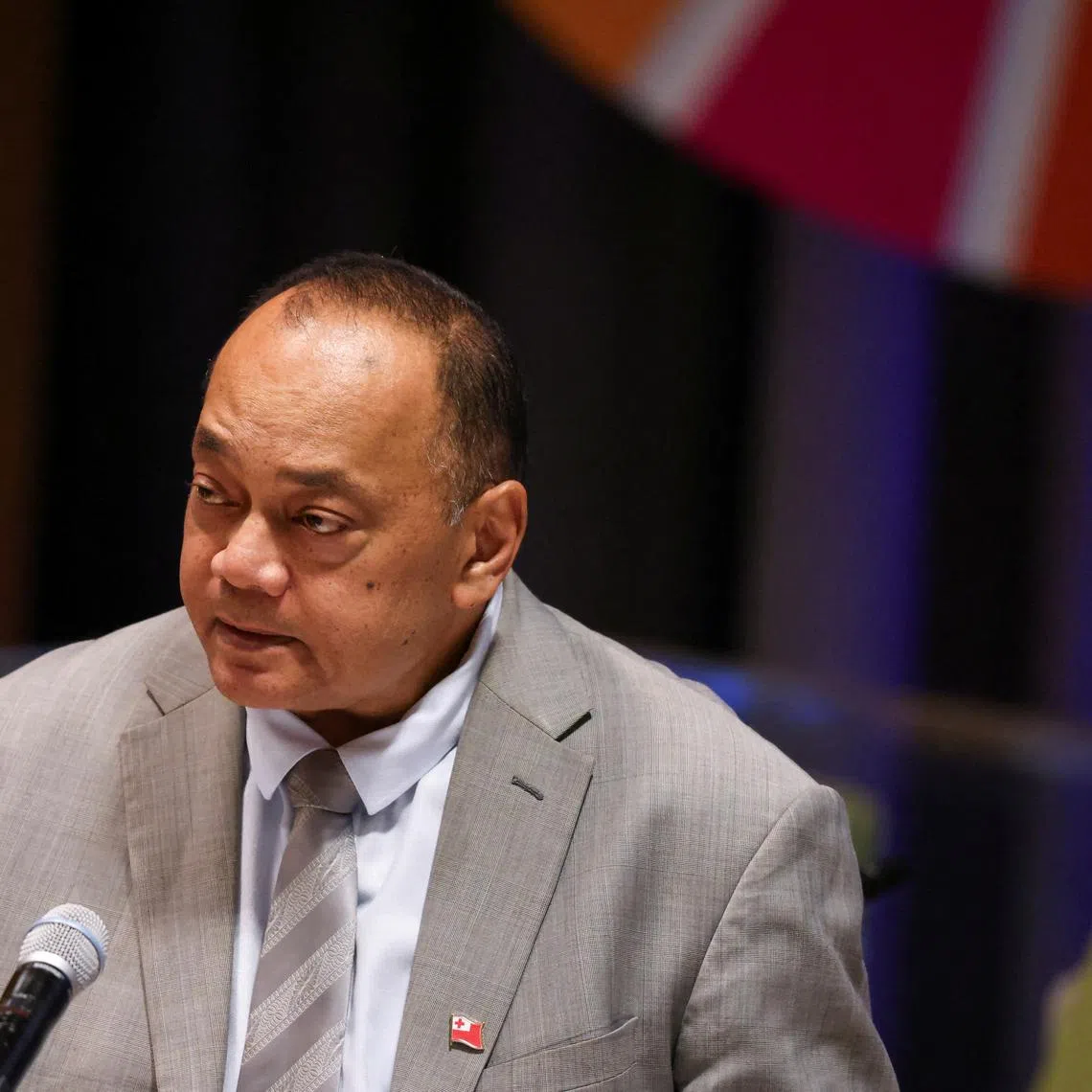 FILE PHOTO: Tonga's Prime Minister Siaosi Sovaleni speaks during the Sustainable Development Goals (SDG) Summit at United Nations headquarters in New York City, New York, U.S., September 18, 2023. REUTERS/Caitlin Ochs/File Photo