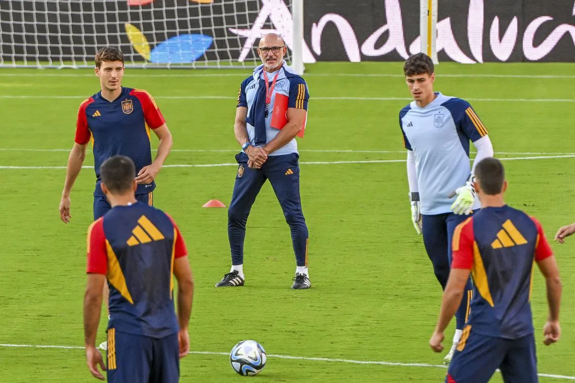 Spain coach Luis de la Fuente leads a training session in Granada ahead of their Euro 2024 qualifying clash against Cyprus.