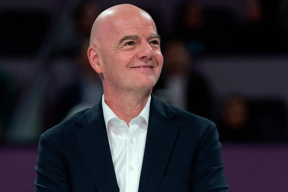 Fifa president Gianni Infantino looking on at the end of the women’s singles final match at the Qatar Open tennis tournament in Doha on Feb 14, 2026.