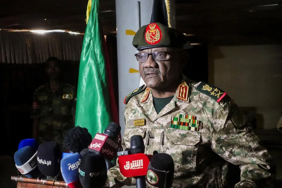 Chief of Staff of the Sudanese Army, Lieutenant General Mohamed Osman Al-Hussein, speaks to media during a press conference in Khartoum, Sudan, January 26, 2025. REUTERS/El Tayeb Siddig