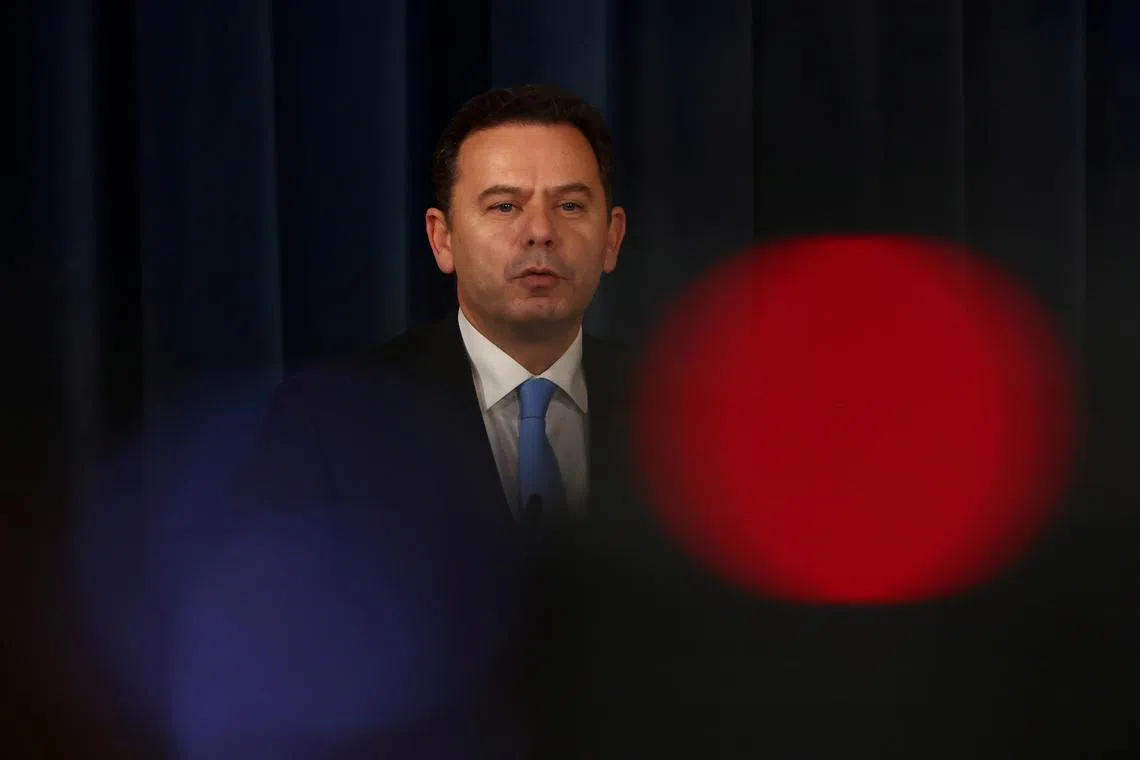 FILE PHOTO: Portuguese Prime Minister Luis Montenegro speaks during the swearing-in ceremony of his new government, at Ajuda Palace in Lisbon, Portugal April 2, 2024. REUTERS/Pedro Nunes/File Photo