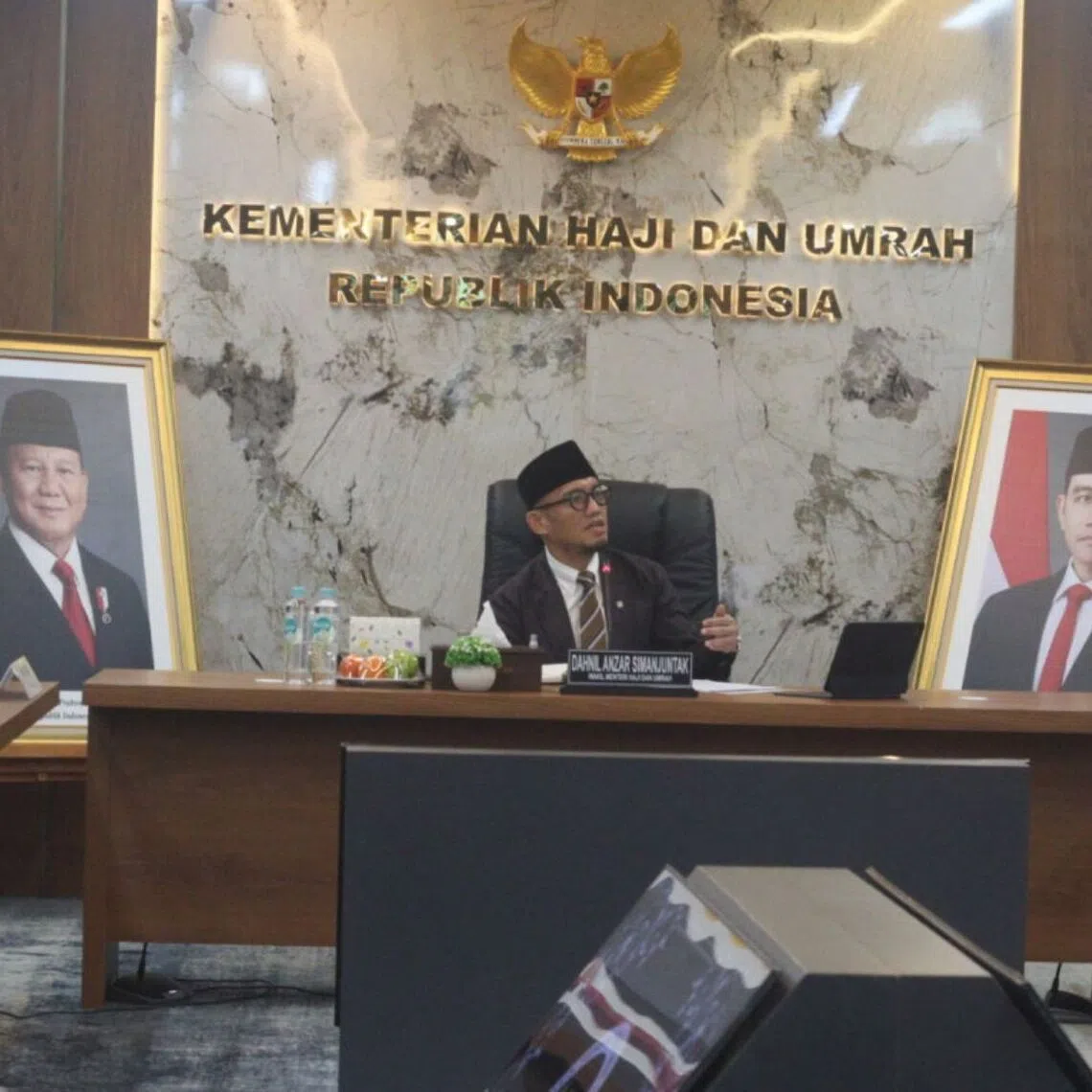 Deputy Haj and Umrah Minister Dahnil Anzar Simanjuntak attends a meeting with representatives of umrah travel operators in Jakarta on Oct 26.