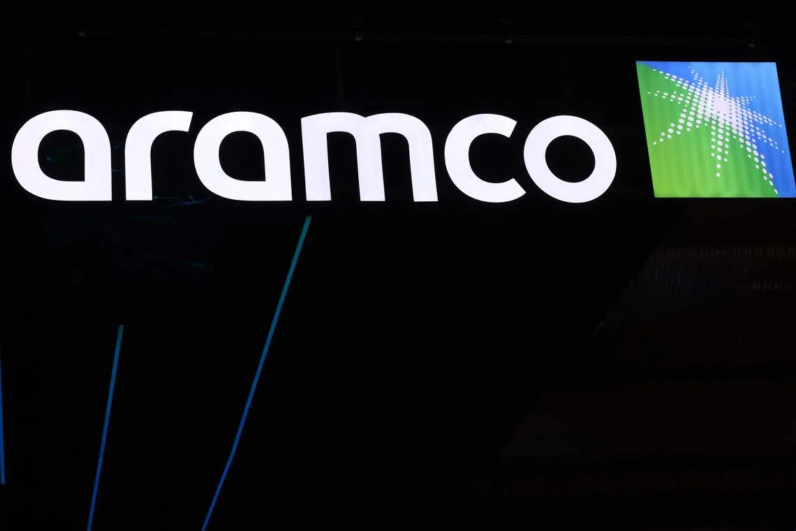 The logo of the Saudi Arabian Oil Company Aramco is displayed during the 25th WPC Energy Congress in Riyadh on Oct 12, 2026.