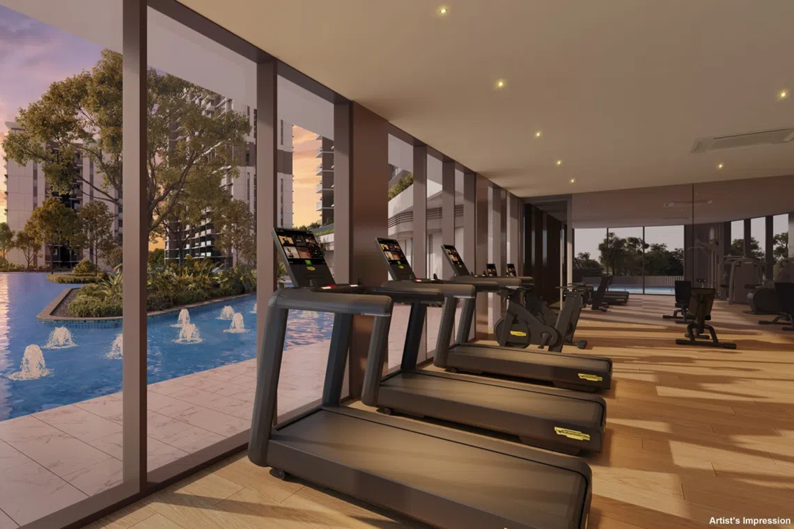 A gymnasium, yoga studio and pool give residents plenty of ways to unwind without the commute.