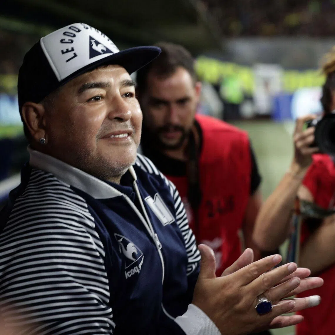 Diego Maradona at a football match in Buenos Aires on March 7, 2020. The second trial for his death is scheduled to start on April 14.