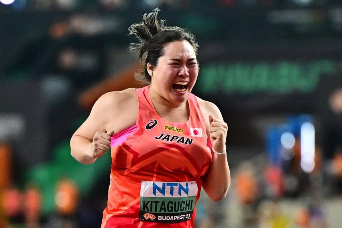 Athletics - World Athletics Championship - Women's Javelin Throw Final - National Athletics Centre, Budapest, Hungary - August 25, 2023 Japan's Haruka Kitaguchi celebrates winning the final REUTERS/Marton Monus