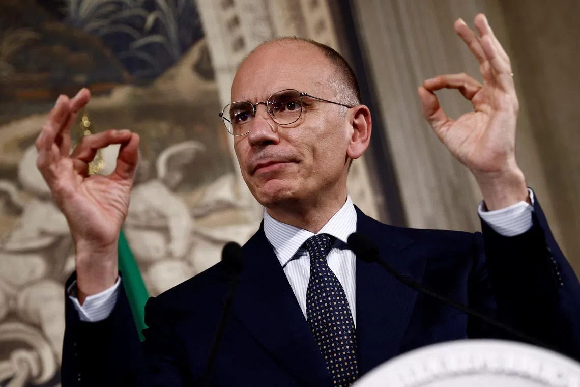 Leader of Democratic Party Enrico Letta speaks to the media following a meeting with Italian President Sergio Mattarella at the Quirinale Palace in Rome, Italy October 20, 2022. REUTERS/Guglielmo Mangiapane/ File photo