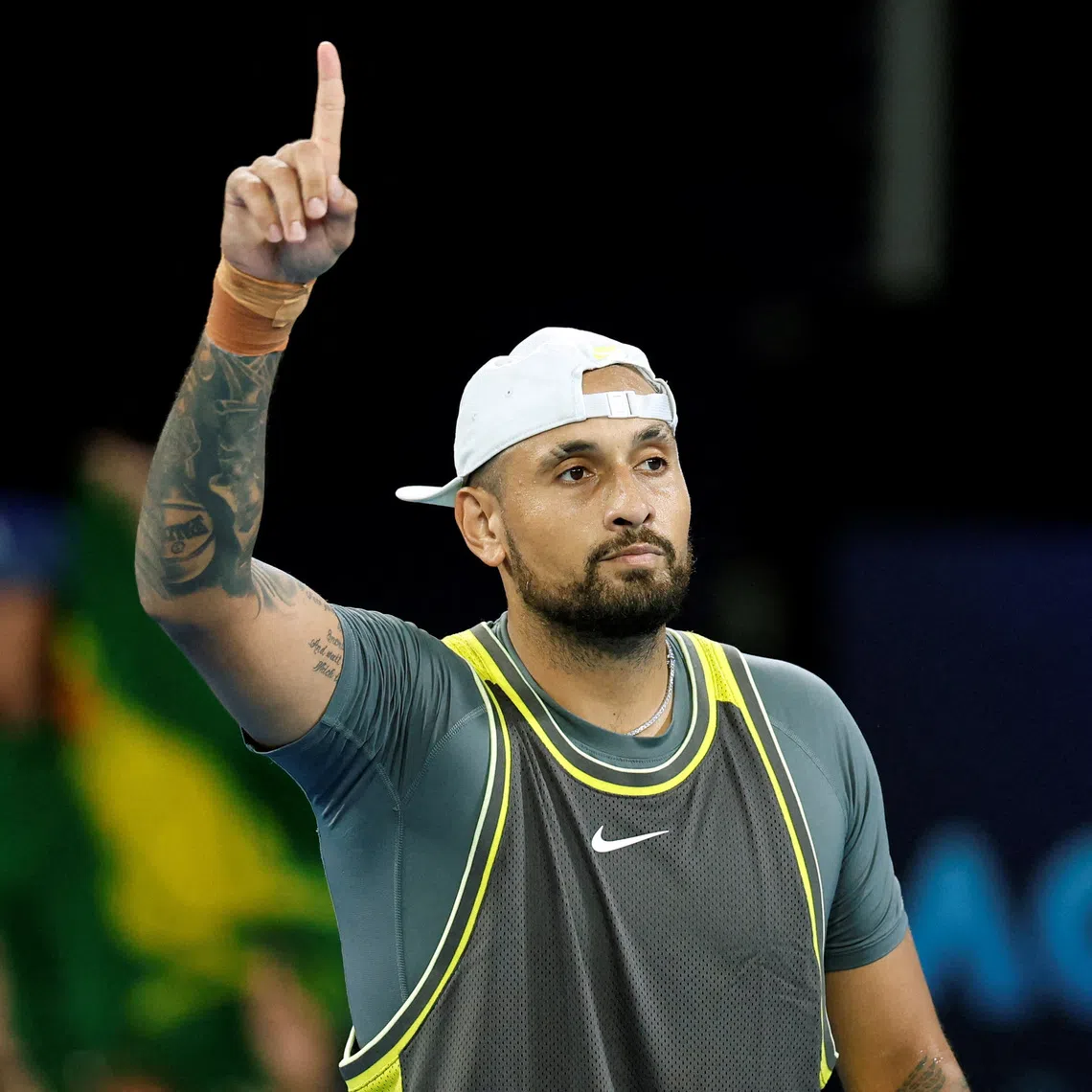 FILE PHOTO: Tennis - Australian Open - Melbourne Park, Melbourne, Australia - January 13, 2025 Australia's Nick Kyrgios gestures during his first round match against Britain's Jacob Fearnley REUTERS/Francis Mascarenhas/File Photo