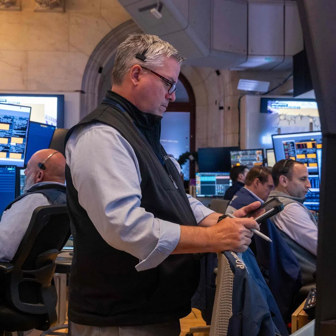 Traders working on the floor of the New York Stock Exchange, in New York City.