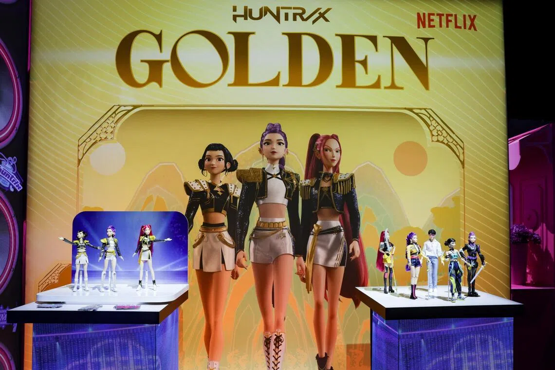 Figures from the KPop Demon Hunters toy series are on display at Mattel's booth at the New York Toy Fair in New York City, US on Feb 17, 2026. 