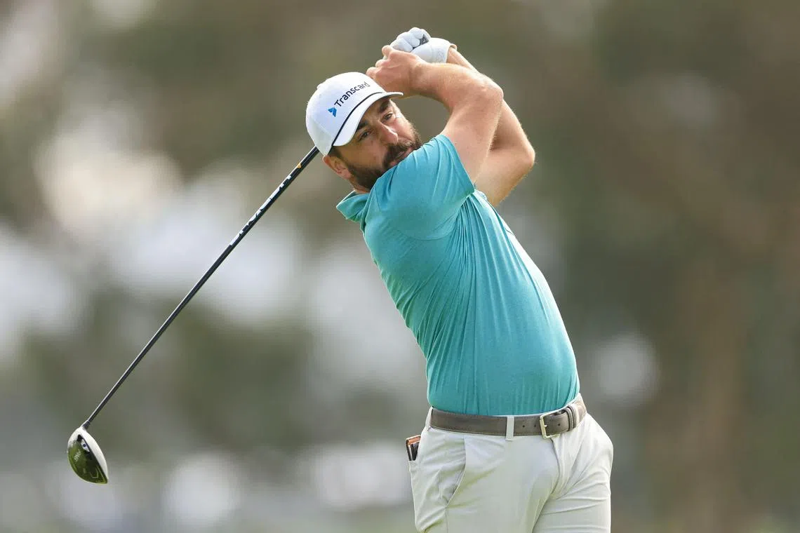Stephan Jaeger of Germany plays his shot from the second tee during the Farmers Insurance Open at Torrey Pines.
