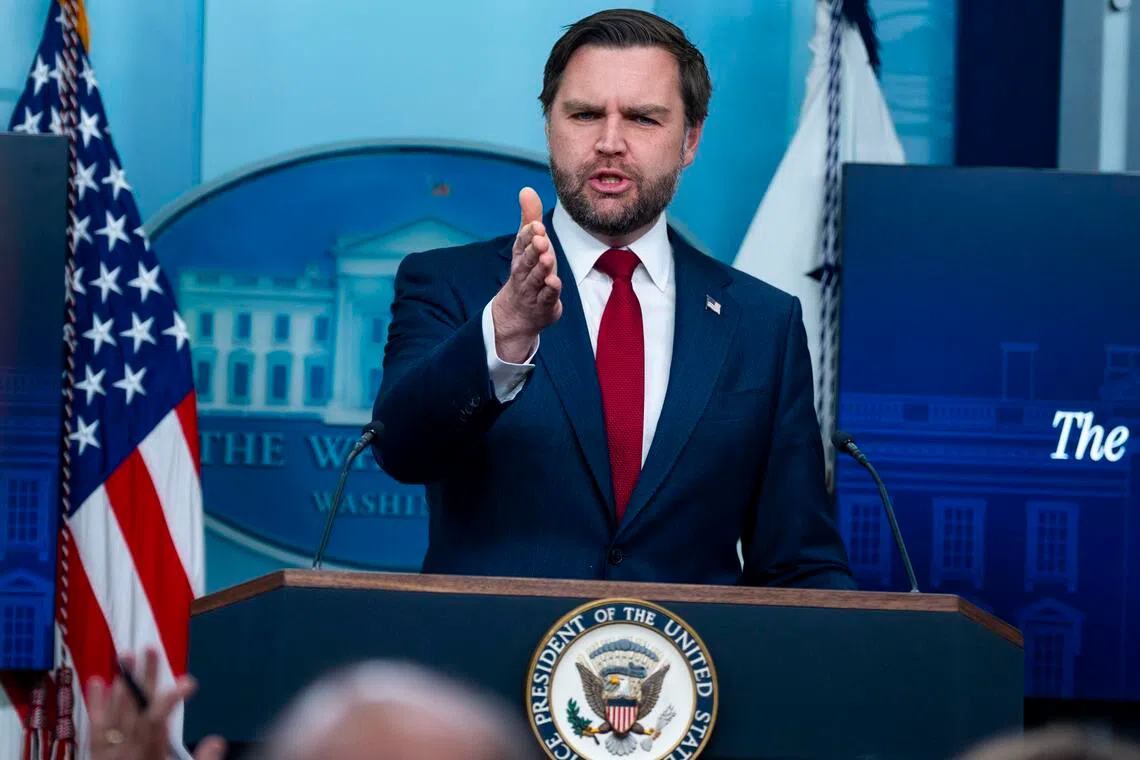 US Vice-President J.D. Vance addressing the media at the White House on Jan 8.
