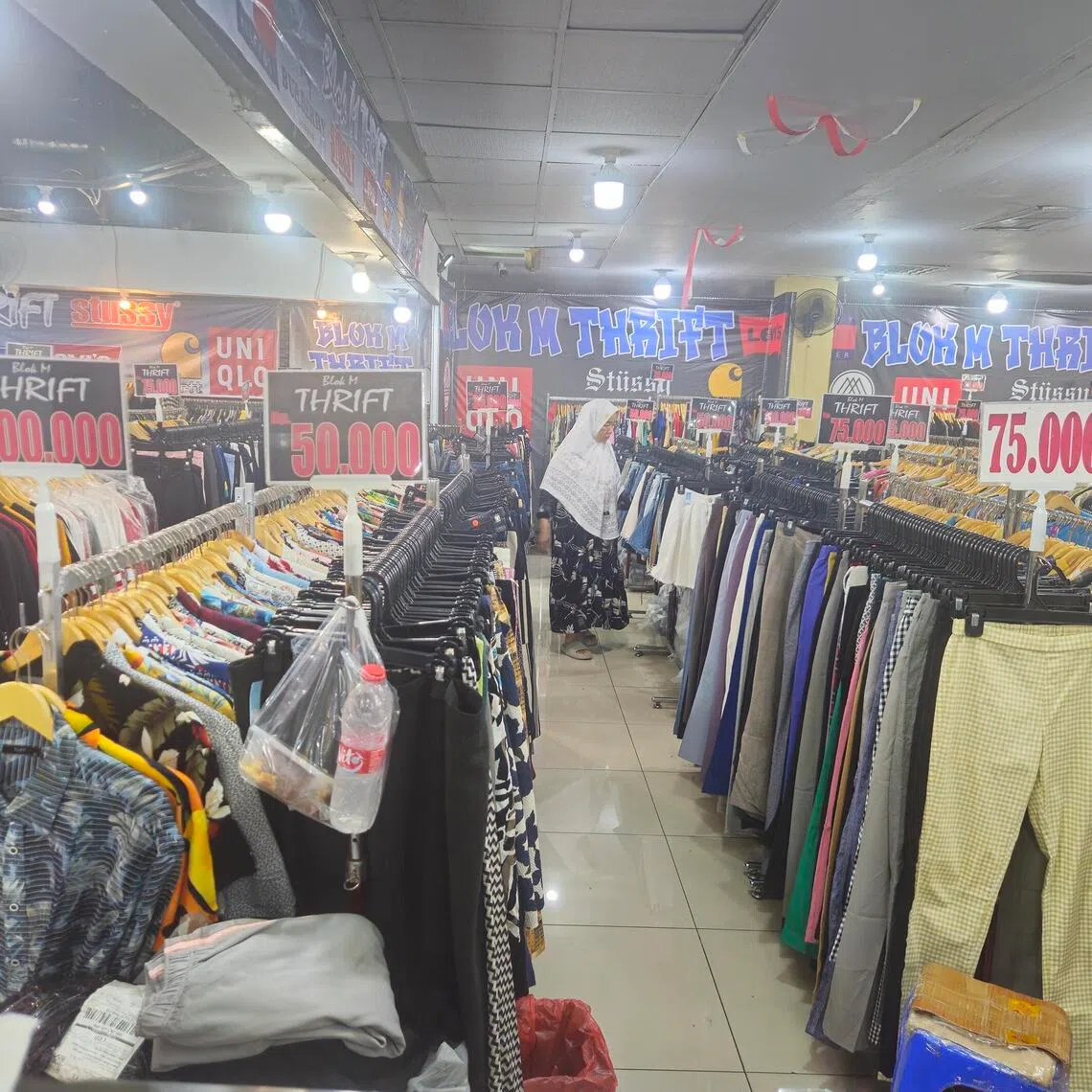 A secondhand clothing store in Blok M, South Jakarta.