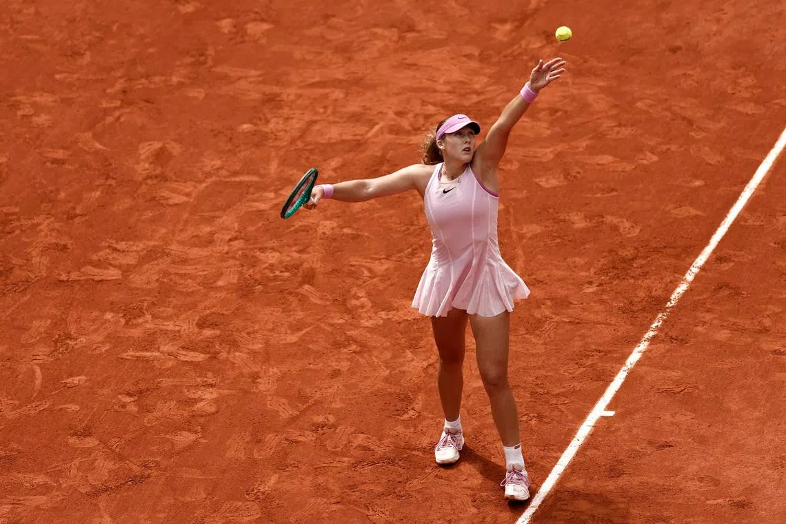 Tennis - French Open - Roland Garros, Paris, France - June 4, 2026 Russia's Mirra Andreeva in action during her semi final match against Ukraine's Marta Kostyuk REUTERS/Benoit Tessier