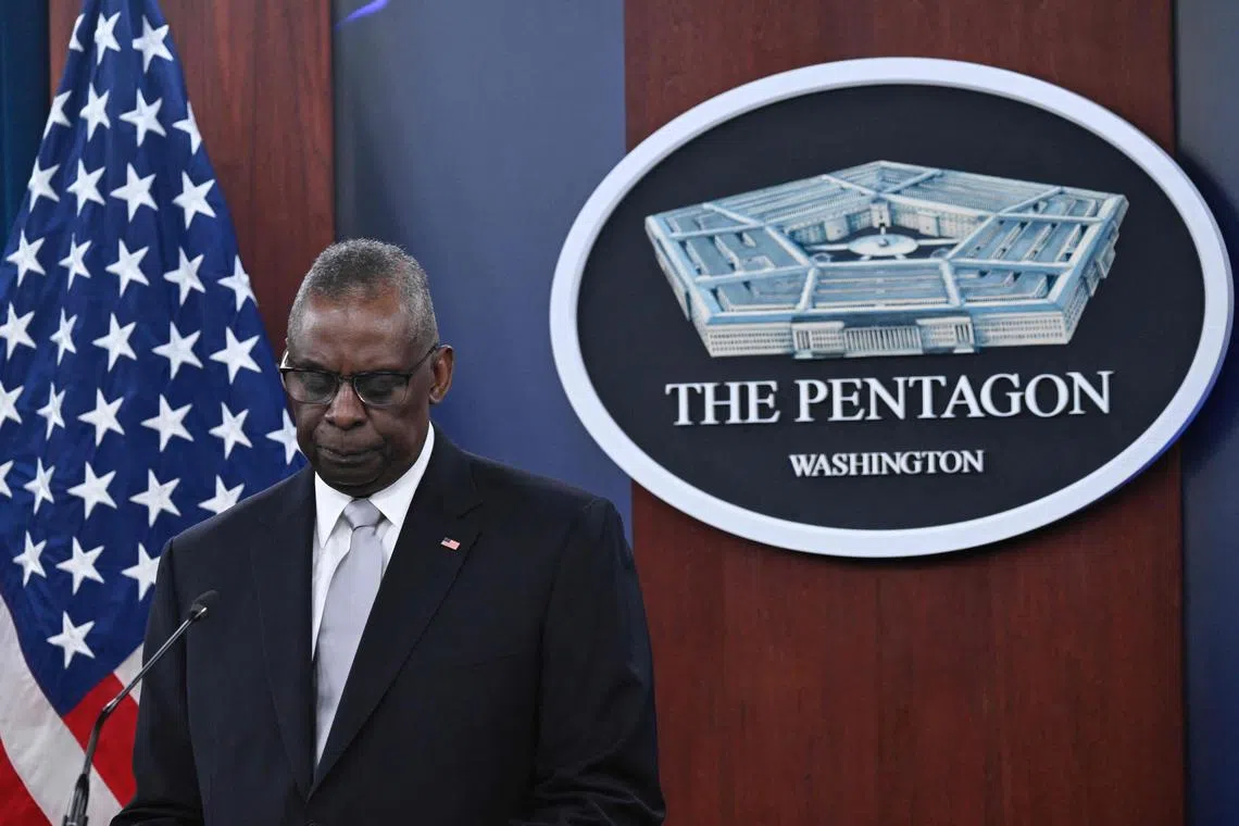 US Secretary of Defence Lloyd Austin speaks during a news conference at the Pentagon. 