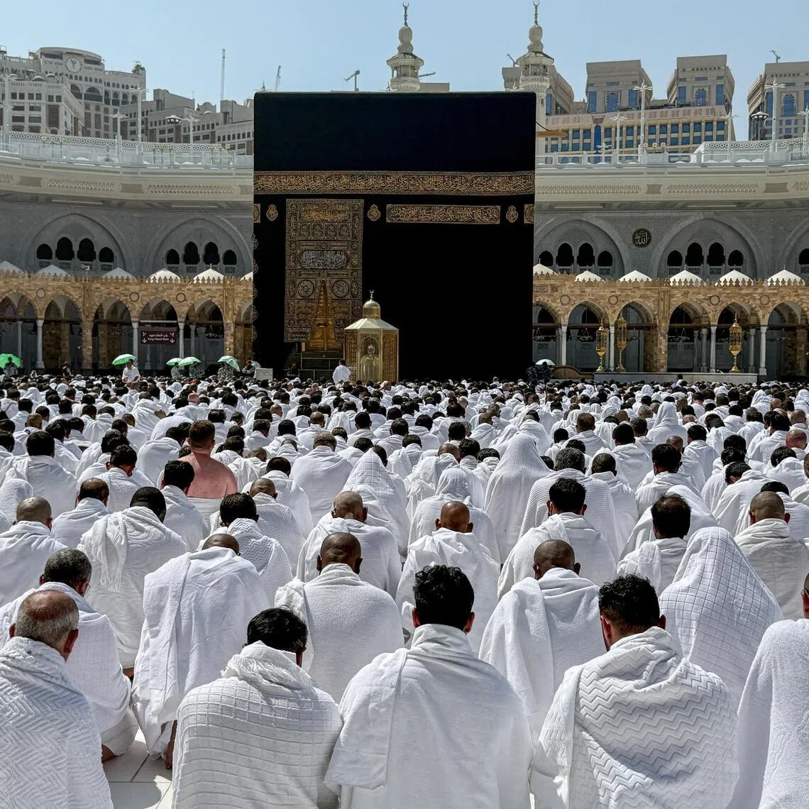 Muslims perform prayers at the Grand Mosque in the holy city of Mecca, where Haj pilgrims visit.      