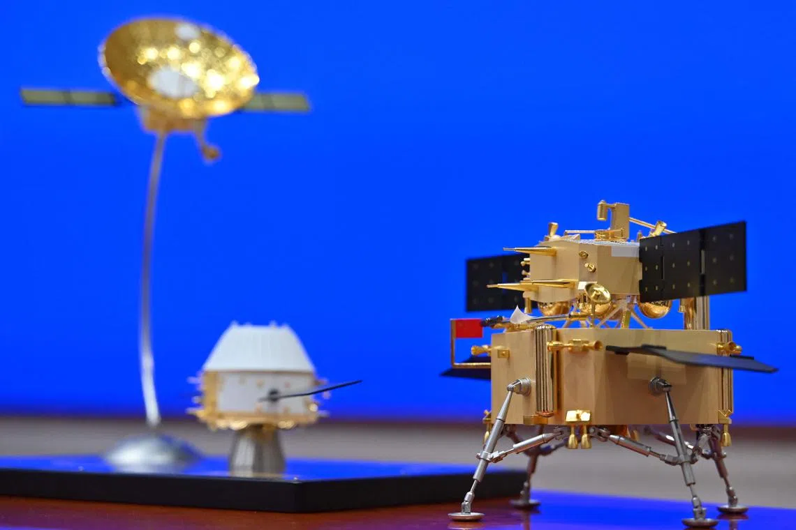 A model of China's Chang’e-6 mission, which retrieved lunar soil from the far side of the moon.